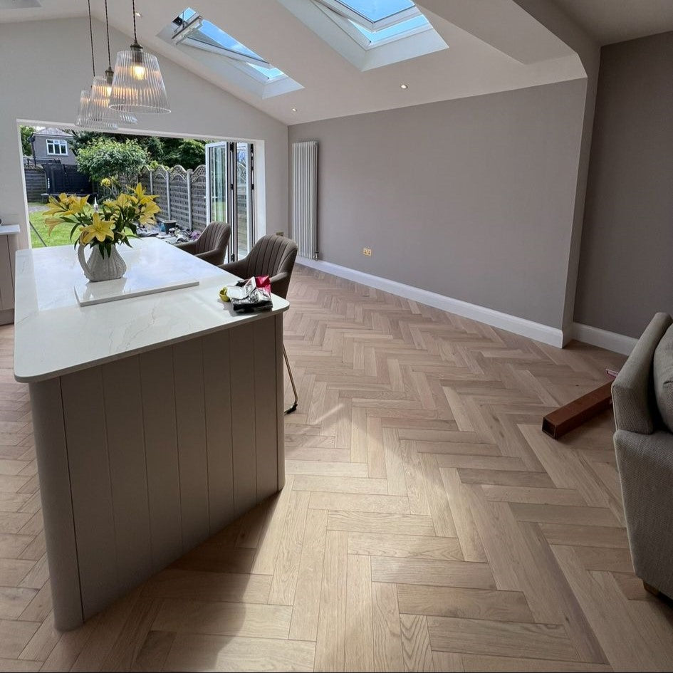 Herringbone oak flooring plank detail