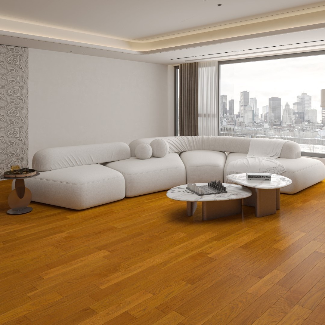 Engineered wood flooring boards showing layered construction