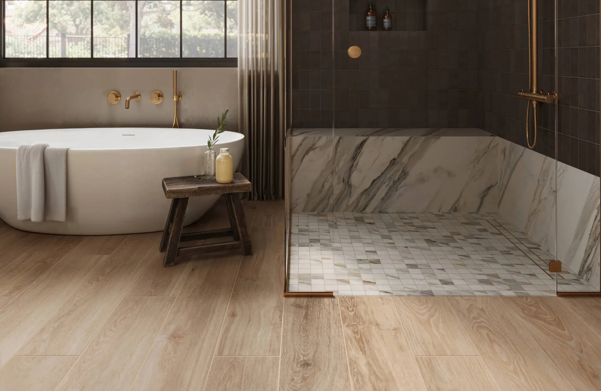 Open plan interior showing flooring suited to different room demands