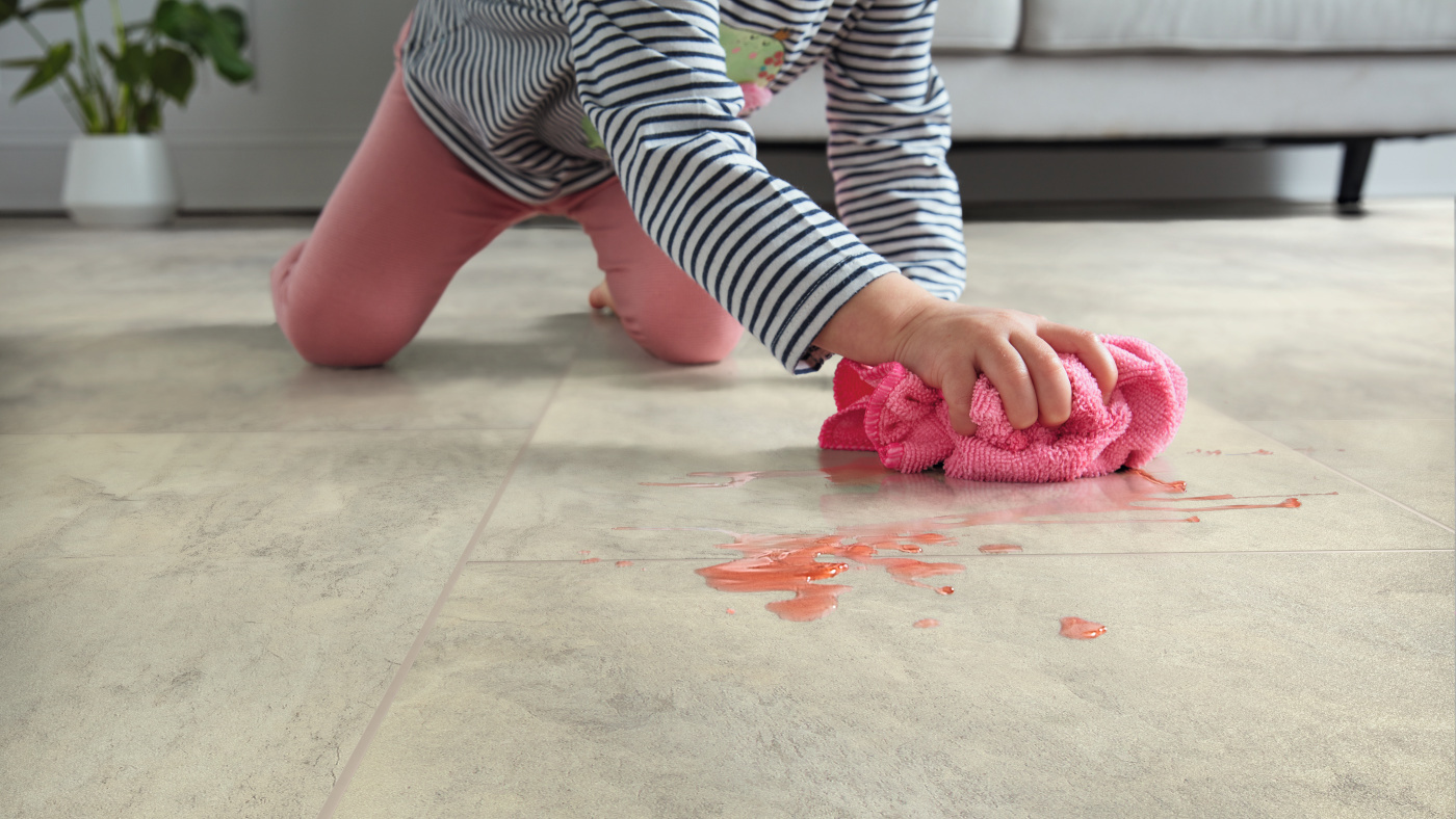 Busy family home interior with durable flooring