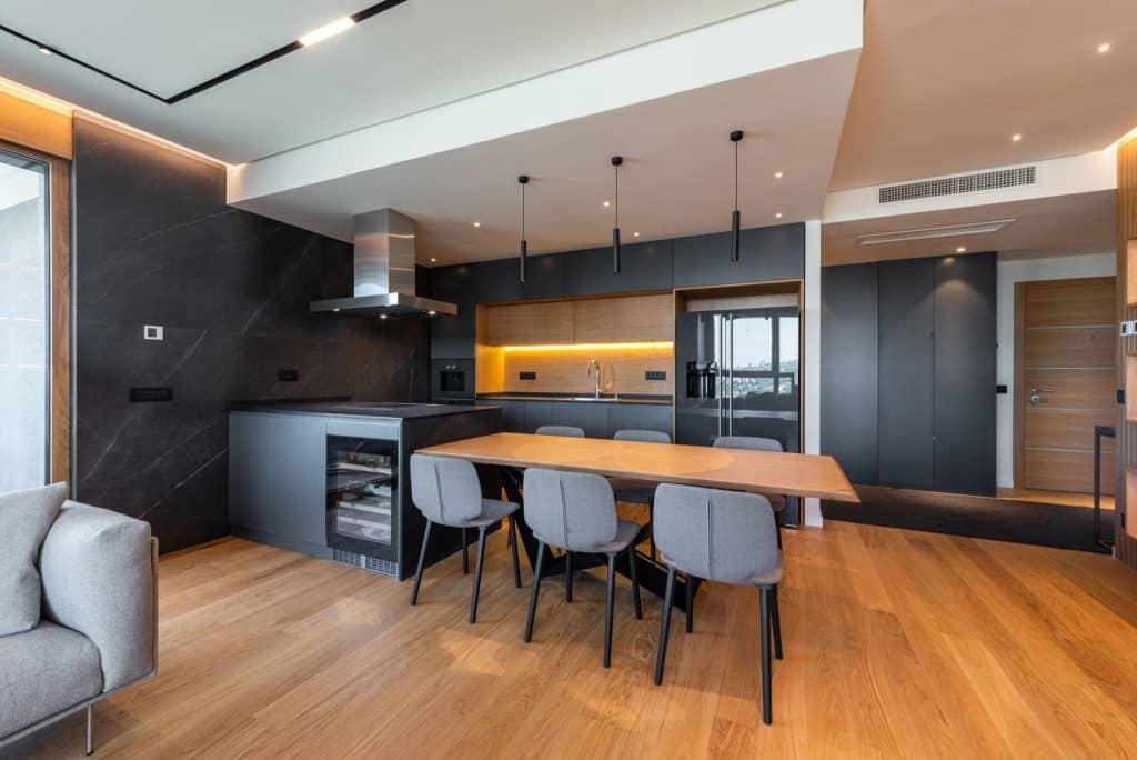 Wood flooring in a modern kitchen